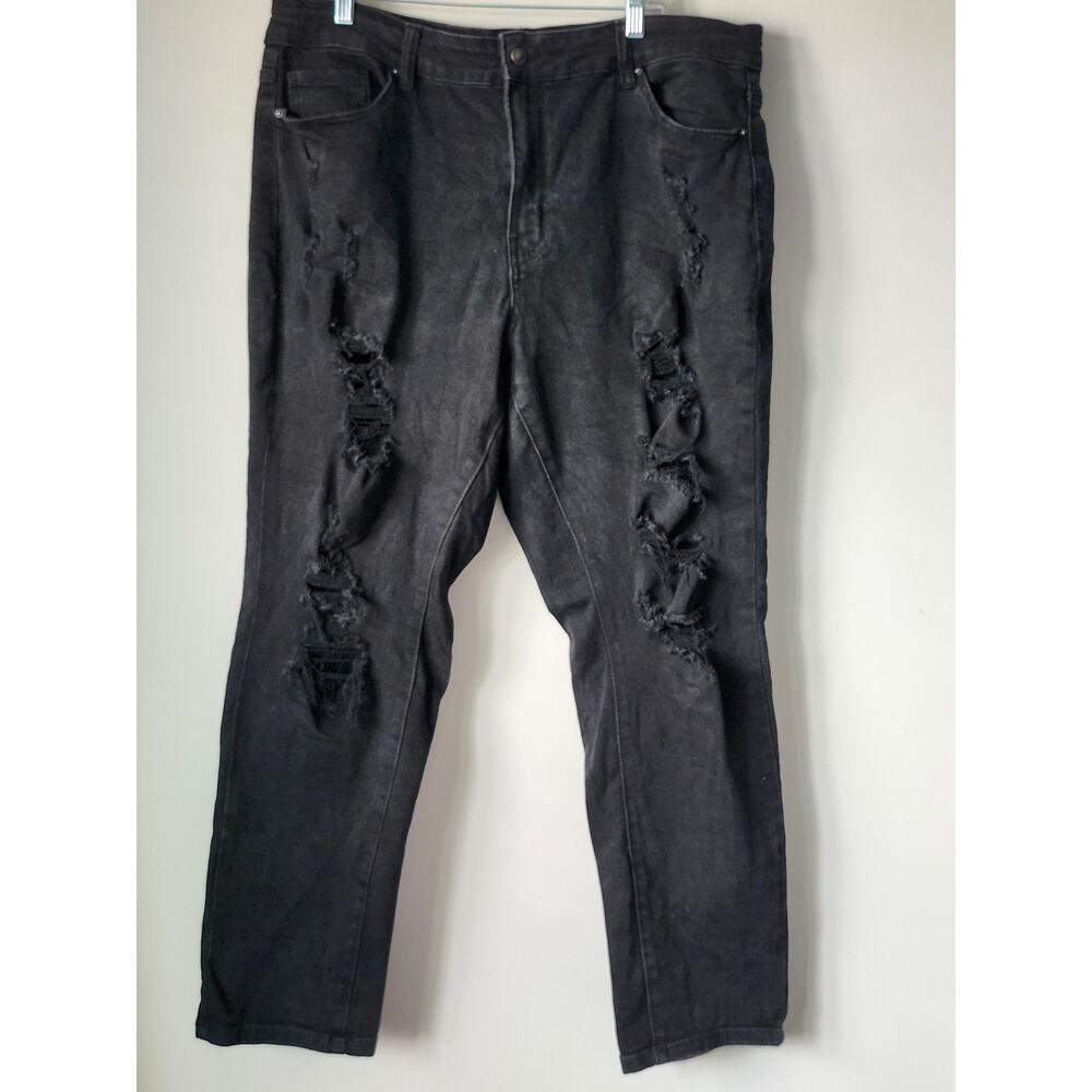 Wax Jean Butt Black High Rise Distressed Stretch Denim Plus Curvy Size 20 A0023